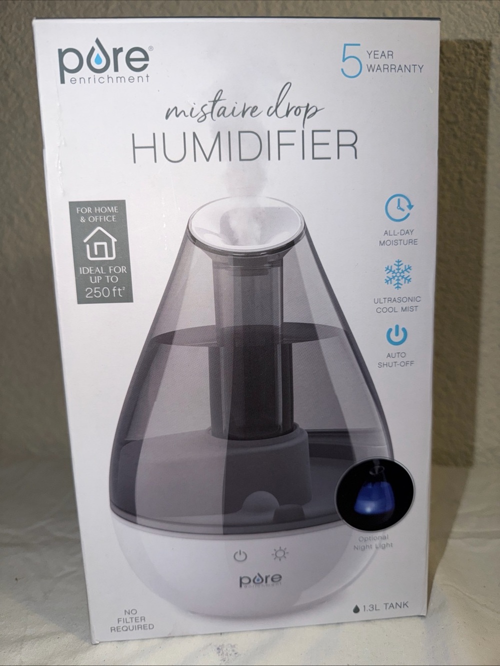 Pure Enrichment MistAire Drop Humidifier - Gray & White
